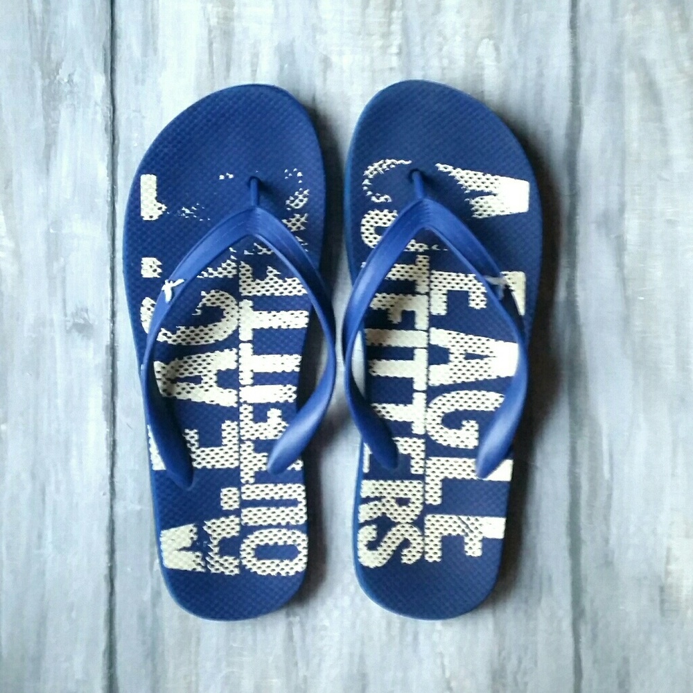 American Eagle Outfitters Blue Icon Logo Flip Flop Rubber Thong Sandal 10/11COPY - Picture 2 of 14
